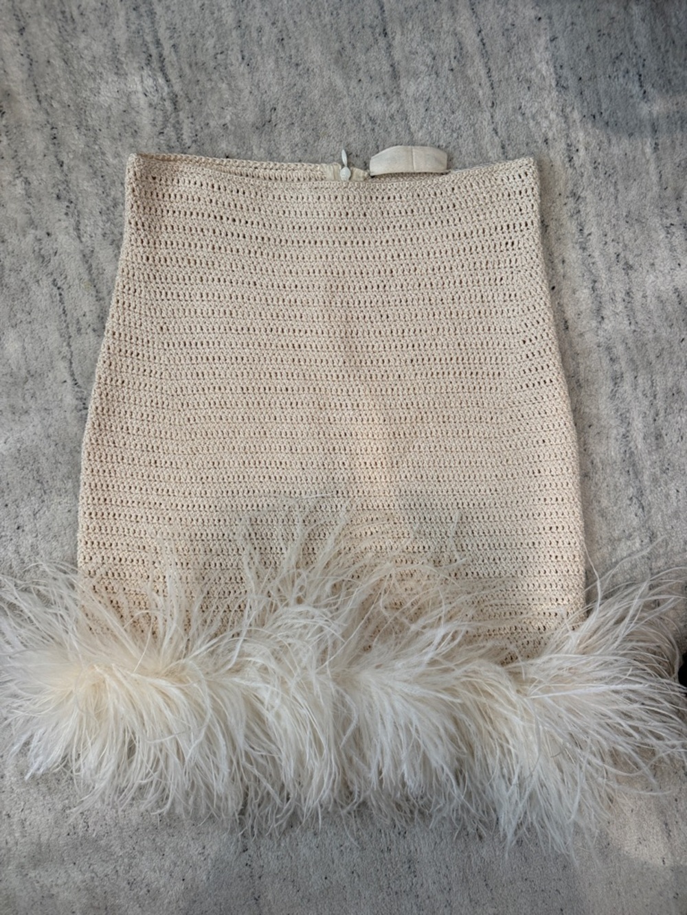 Magda Butrym Beige Crochet Mini Skirt with Feather Trim 36